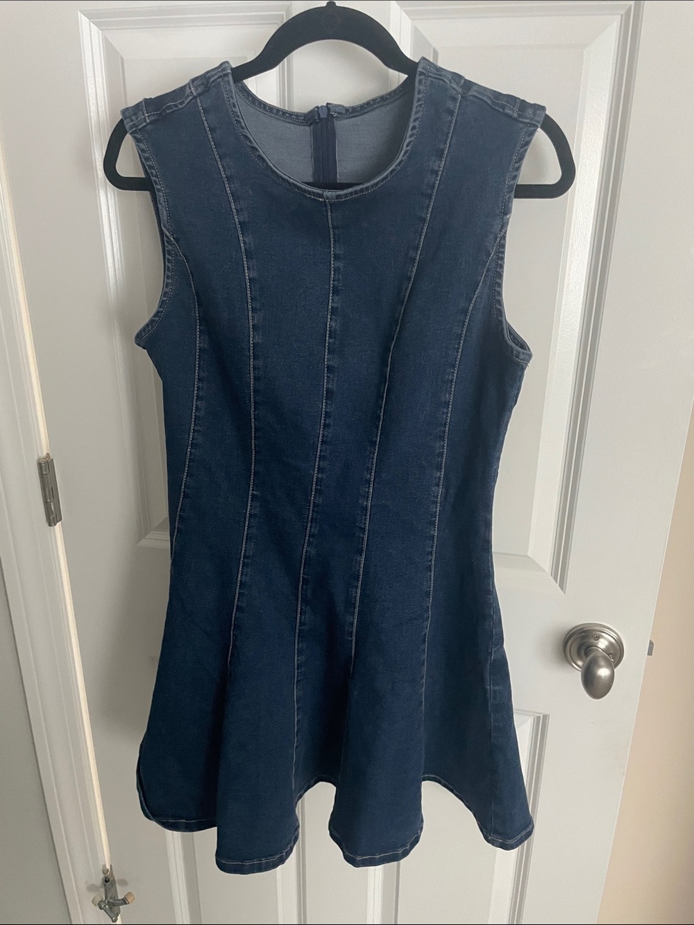 Sleeveless Dark Denim Fit-and-Flare Dress